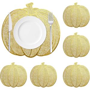 Pumpkin Placemats Set of 6, Gold Harvest Placemats Fall Thanksgiving Placemats Table Mats for Thanksgiving,Halloween and Party Table Decorations 15X15inch