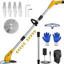 Weed Wacker Cordless,2000mah Battery Operated Weed Trimmer 3 Types Cutting Blade Lightweight Electric Grass Cutter,Fast Charger Portable Lawn Trimmer for Yard Garden (Yellow)
