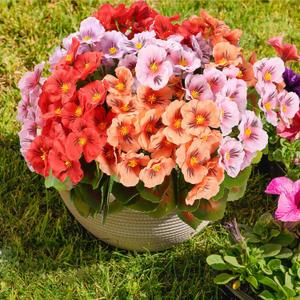 Artificial Flowers Outdoors, 8 Bundles Fake Flowers for Outdoor Planters, Faux Plants with Silk Flowers for Front Porch Decor Garden Patio Home Aesthetic - Mix Pink Red Purple Orange