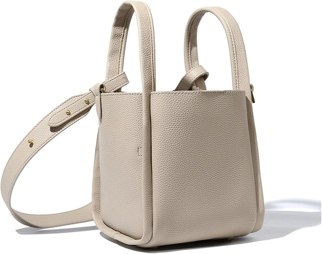 Women's PU Leather Bucket Bag - Lightweight Handbag with Detachable Strap for Work, Travel, and Daily Use (Milk Apricot)