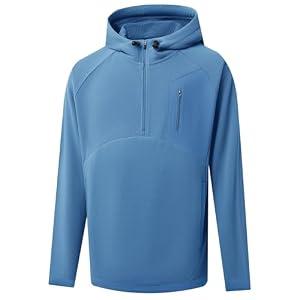 Rouen Mens Hoodies Microfleece Golf Quarter Zip Hoodies Winter Warm Polar Fleece Hooded Pullover Sweatshirt for Men Misty Blue XL