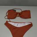 ZAFUL Women's Bandeau Bikini Sets Buckle Strapless Lace Up High Cut 2 Piece Swimsuit Solid Bathing Suit (Large)