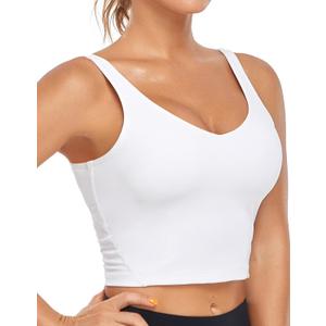 Oalka Sports Bra Womens Longline Padded Crop Tank Yoga Bras Workout Fitness Top (White, M)