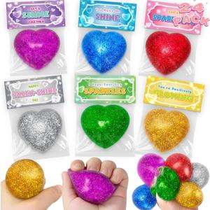 Valentines Day Gifts for Kids with Heart Stress Balls, 24 Packs Valentines Day Cards for Kids School Stress Relief Squeeze Toys for Boys Girls Valentine Classroom Exchange Party Favors