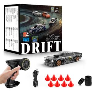 RC Drift car, 1/43 Mini Rc Drift car with Gyroscope, 2.4GHz Full Proportional Remote control Cars, 4WD High Speed Racing with Lights, Racing Tires, Model Cars Gift for Adults, Kids, Boys, Girls (Black)