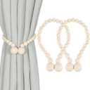 KLOGTSIND Magnetic Curtain Tiebacks, Curtain Holdbacks for Curtains 2 Pack, Wood Bead Curtain Holders for Boho Bedroom Decor, Baby Nursery Decor, Farmhouse Decor