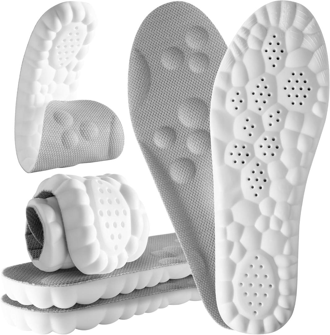 4D Cloud Steppers Insoles for Men and Women - Shock Absorption Inserts, Soft Anti-Fatigue, Relieve Foot Pain, Memory Foam Insoles for Shoes, Boots & Sneakers (Gray, Men: US 4-7/ Women: US 5-8.5)