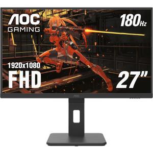 AOC 27G15 27 inch Gaming Monitor, Full HD 1920x1080, 180Hz 1ms, 1x HDMI 2.0, 1x Display Port, AMD FreeSync, HDR10, Pivot & Height Adjustable, Console Gaming Ready, 3-Year Zero-Bright-Dot