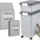 IRIS USA Dog Food Storage Container, 30 lbs & 11 lbs Combo, Cat Food Storage Container, Dog Treat Container, Airtight, Stackable, 2-Cup Scoop, Wheels, Easy Mobility, Gray, 3-Piece Set - 30 lbs + 11 lbs