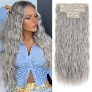 Clip in Hair Extensions, REECHO 5PCS Silver Grey Hair Extensions 24" Thick Long Loose Waves hair extensions HE002 Invisible Lace Weft Natural Soft Hairpieces for Women  Silver Grey Clip in Hair Extensions, REECHO 5PCS Silver Grey Hair Extensions 24" Thick Long Loose Waves hair extensions HE002 Invisible Lace Weft Natural Soft Hairpieces for Women  Silver Grey