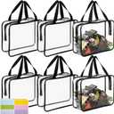 6PCS Toy Storage Bags with Zipper, Reusable Clear PVC Board Game Storage, Waterproof Toy Organizer Bags with Labels, for Organizing Puzzles, Building Blocks, Board Game, Kids Books (Black)