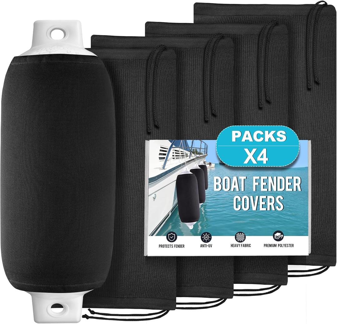 Boat Fender Covers, 4 Pack 10" x 26" Boat Bumper Covers for Center Rope Tube Style Fenders (Boat Fender Not Included)