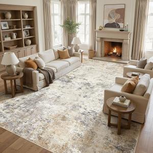UERMEI 12x15 Area Rug for Living Room Washable Abstract Golden Brown Carpet