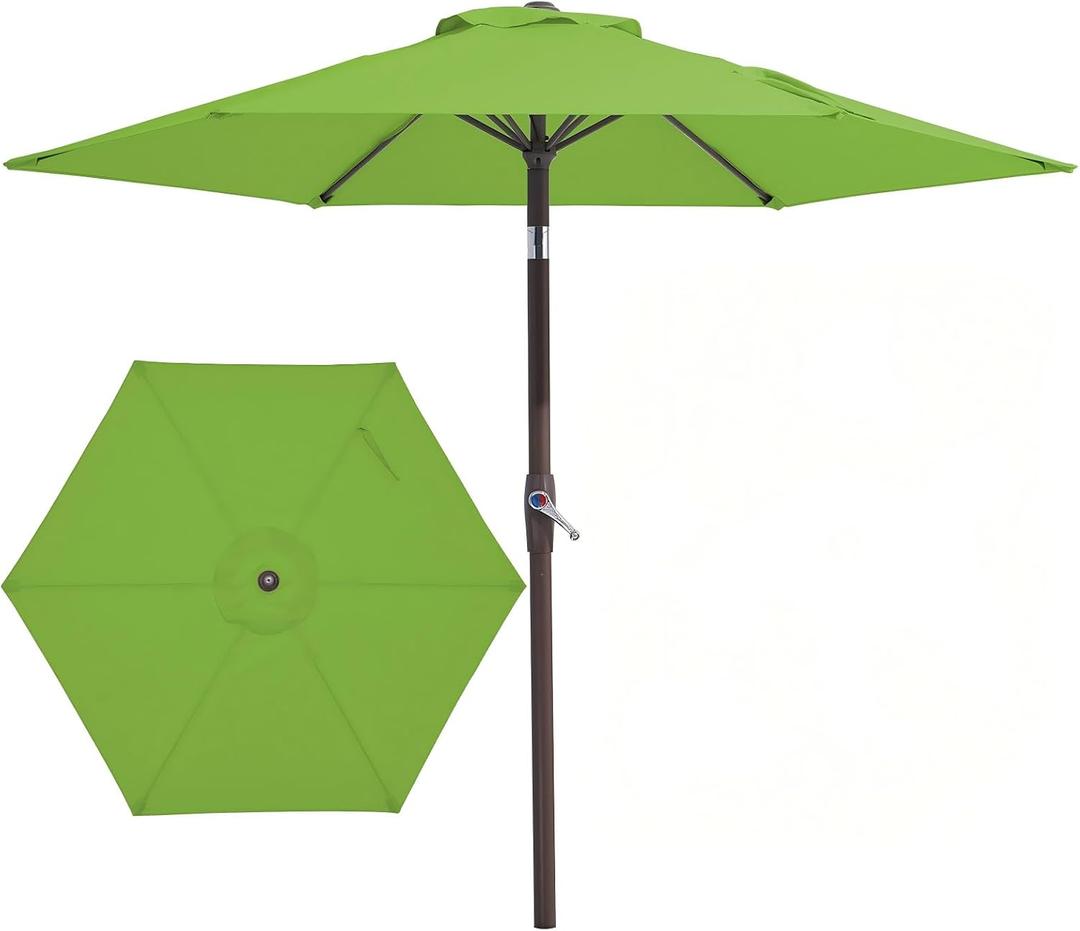 JEAREY 7.5FT Patio Umbrella Market Table Umbrella with 6 Sturdy Ribs, Push Button Tilt/Crank Outdoor Umbrella for Garden, Deck, Backyard, Pool and Beach,Grass Green