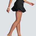 Women's High Waisted 15'' Swim Skirts Tummy Control Bathing Suit Skirt Bottoms Swimsuit with Liner Pockets (Black, XL)
