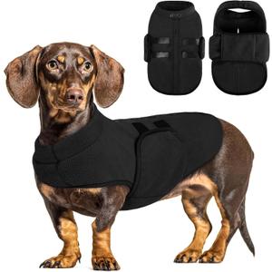Queenmore XXS Dog Sweaters, Soft Fleece Vest Pullover Pet Jacket with Leash Hole, Warm Winter Dog Clothes Cold Weather Doggy Dachshund Sweater for Small Dogs Cats Boy or Girl (Black, XXS)