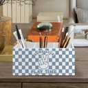 Blue Checkered Classroom Pen Pencil Holder Organizer for Desk Accessories, Trendy Preppy Long Live Play Time Wooden Box Sign Desk Decor for Kids Boys Room Bedroom Playroom Decoration