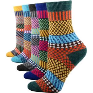 YZKKE 5Pack Womens Vintage Winter Soft Warm Thick Cold Knit Wool Crew Socks, Multicolor, free size (Q-10)