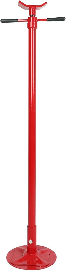 Underhoist Support Stand, 3/4 Ton Capacity, 12 Inch Diameter Base, Contoured Saddle, Bearing Mounted Spin Handle, Self-Locking Acme Threaded Screw