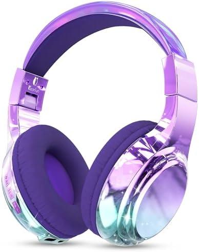 Kids Bluetooth 5.3 Headphones, Wireless Metallic Gradient Headset, Lightweight Foldable On Ear Headphones with Aux Cord, Fast Charging, Built-in Mic, for School/Travel/Tablet/iPad