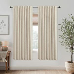 KOUFALL Tan Beige Black Out Curtains 63 Inches Long for Farmhouse Bedroom,Blackout Linen Textured Thermal Insulated Curtains 63 Inch Length (52"W x 63"L (Pack of 2))