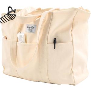 Extra Large Canvas Tote for Women Men, Utility Work Bag with Zipper (Beige)