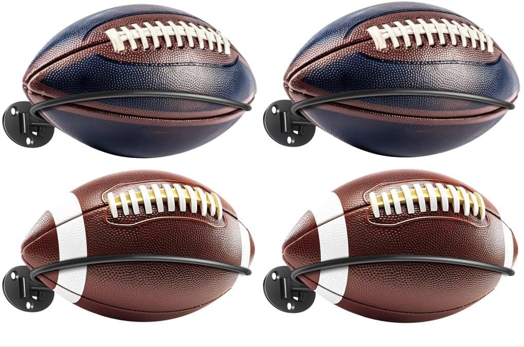 Kevenal 4 Packs Football Wall Dcor, Wall Mount Football Holder Football Display Stand, Football Room Decor for Boys Man Cave (Durable Black)
