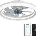 20" Modern Ceiling Fan with Light, 6 Speeds & Dimmable, White Flush Mount for Home