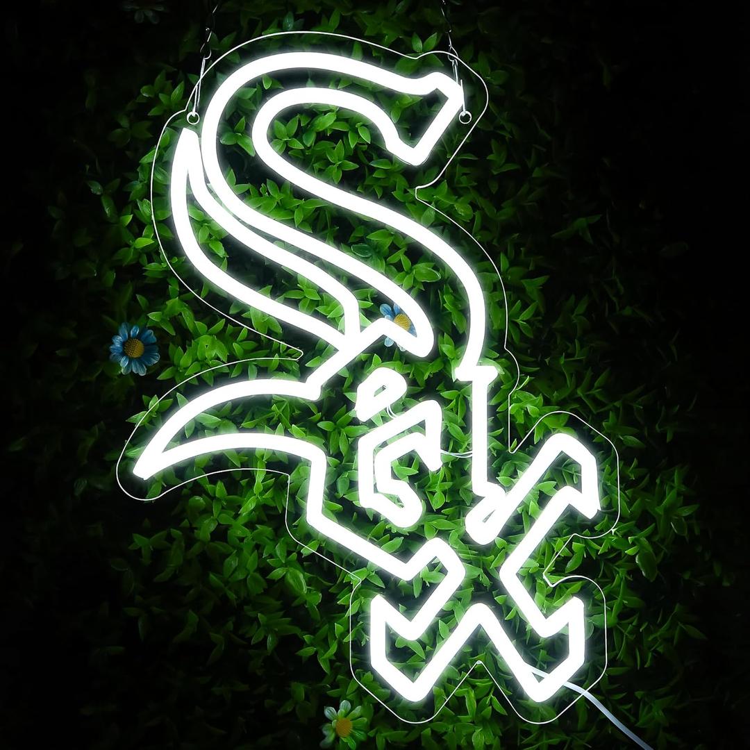 Baseball Neon Sign for Wall Decor Dimmable Baseball Team Led Neon Light Up Sign for Man Cave Bedroom Birthday Gifts for Sports Fans 5V USB Powered Size 15.7 * 11.4inch(ZYLD141) (Ice White-SOX)
