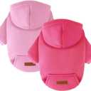 2 Pack Dog Hoodie Warm Hood Dog Sweater Cold Weather Small Dogs Sweatshirt Comfort Pet Clothes for Small Medium Dogs with Pockets Cats Chihuahua Clothes for Male Female Girl Boy Sporty Daily Wear (XXS (Back: 5.9", Chest: 10.6"), Rose+Pink)