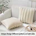 EMEMA Pack of 2 Faux Fur Throw Pillow Covers 18x18 Inch Luxury Soft Fluffy Striped Decorative Pillow Covers with Velvet Back for Home Decor Living Room Sofa Couch Beige