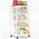Goovilla Kitchen Cart with Drawers, 4 Tier Metal Rolling Utility Cart Organizer on Lockable Wheels with Wooden Top, White Fruit Vegetable Storage Rack Also for Cans, Snack, Craft, Art, Office, Beauty