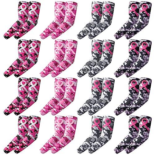Geyoga 9 Pair Breast Cancer Awareness Sleeves Pink Ribbon Arm Sleeves Cooling Baseball Compression Arm Cover for Women(Small)