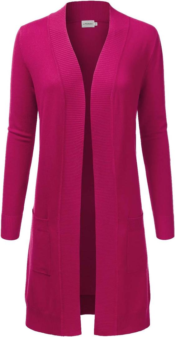 JJ Perfection Womens Casual Long Knit Cardigan Long Sleeve with Pockets Lightweight Open Front Sweater Jacket with Plus Size (Small, Awocal0273_magenta)