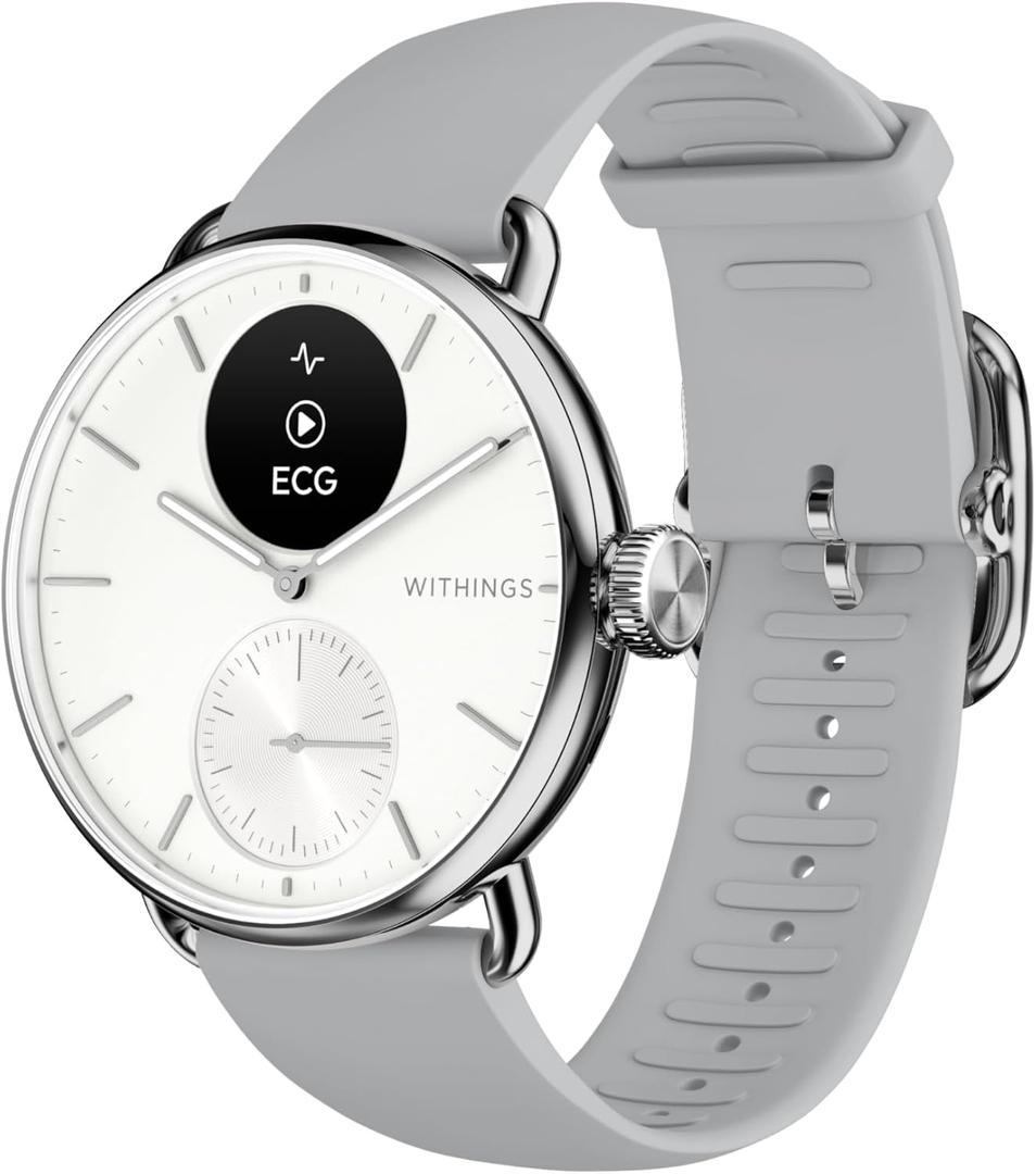 Withings ScanWatch 2 - Hybrid Smart Watch, Heart Rate Monitoring, Fitness Tracker, Cycle Tracker, Sleep Monitoring, GPS Tracker, 30-Day Battery Life, Android & Apple Compatible, HSA/FSA (White)