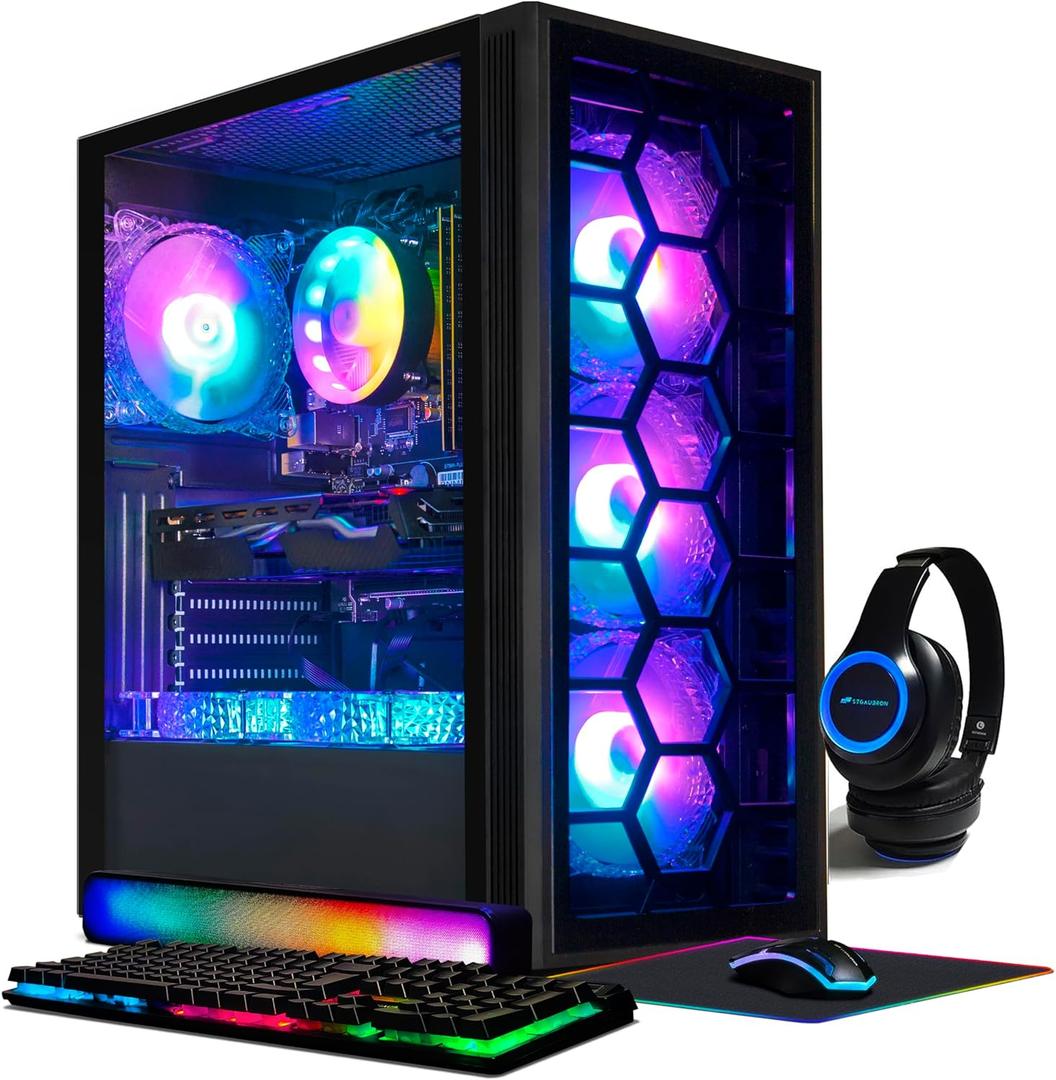 STGAubron Gaming Desktop PC, GeForce RTX 2060 Super 8G, Intel Core i7 up to 3.9G, 32G Ram, 1TB SSD, WiFi, BT 5.0, RGB BT Sound Bar & Headset Mic, Windows 10 Home