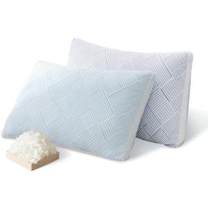 Shredded Memory Foam Cooling Soft Bamboo Viscose Pillows Queen Size Set of 2, Adjustable Hypoallergenic Hotel Quality Bed Pillows for Side, Stomach or Back Sleeper, Oeko-TEX Certified