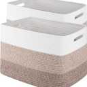 Storage Baskets for Organizing, 2 Pack Woven Basket for Storage, Rectangle Baskets for Shelves Closet Organizers, Toy Basket for Nursery Storage Living Room, Laundry Room, Bedroom (Gradient Brown)