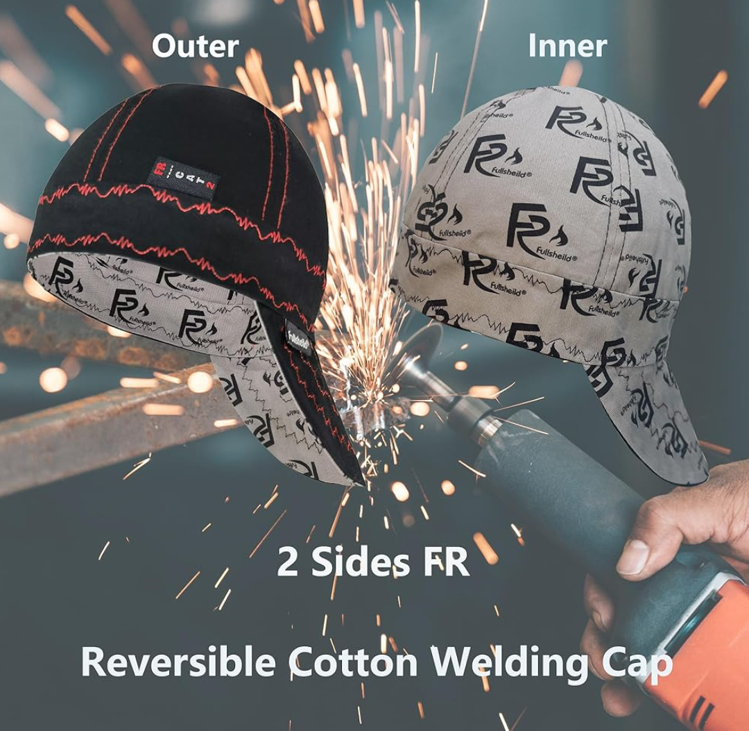 Fullsheild Reversible Welding Cap Flame Resistant CAT 1 Protective FR Welder Hats 6 Pannel Midweight Printed for Men Women, 8