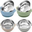 4 Pack Stainless Steel Baby Bowls with Suction, 2-in-1 SUS304 Toddlers Bowl & Removable Silicone Suction Kids Bowl Anti Scald Non Toxic Snack Container for Baby Food Feeding, Width 5.5" / 14cm, Height 2.1" / 5.5cm