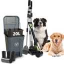 Dog Poop Outdoor Trash Can with Lid 20L/5Gal- Pedal & Removable Inner Bin,200 Waste Bags + 1 Green Long Handle Pooper Scooper+ 38" Long Handle Dog Pooper Scooper Rake Tray Spade Set