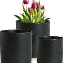 Meowell 8/7/6 inch Plant Pots, 3 Set Cylinder Flower Pots for Outdoor Indoor Plants, Decorative Plastic Planters with Drainage Holes and Saucers for Garden House Plants, Black