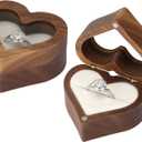 LETURE Wood Ring Display Box with Transparent Cover Single Slot 2 Slot, Heart Shaped Personalized Wooden Jewelry Box for Proposal Engagement Wedding Ceremony Anniversary (White - 1 Slot)