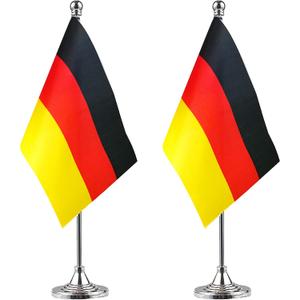 2 x WXTWK 2 Pack Germany Flag German Desk Flag Small Mini German Table Flags With Stand Base,Home Office Festival Events Celebration Decorations