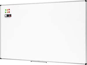Amazon Basics Magnetic Whiteboard with Pen Tray, Aluminium Trim and Dry-Wipe Writing Surface, 90 x 60cm (WxH), White