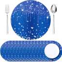 Dispowreath 120 Pieces Blue Paper Placemats 13 Inch Glitter Diamonds Round Disposable Table Mats Decorative Paper Mats for Dining Wedding Birthday Blue Glitter Banquet Party