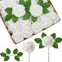 InnoGear 100 Pcs White Roses Artificial Flowers, Fake Velvet Silk Rose Bulk Faux Flower for Decoration DIY Wedding Centerpieces Proposal Bridal Bouquets Shower Party Home Floral Decor (100, White)