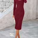 PRETTYGARDEN Womens Spring Dresses 2026 Long Sleeve Square Neck Knit Midi Beach Vacation Clothes Slit Bodycon Long Dress (Red, M)