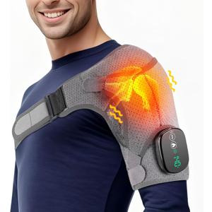 Cordless Shoulder Heating Pad, Heated Shoulder Brace for Men Women Rotator Cuff Pain Relief, Heated Shoulder Wrap with 3 Heat Levels and 3 Vibration Modes for Shoulder Discomfort Relief (Grey)