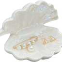 Shell Trinket Dish Ceramic Conch Ring Holder Jewelry Tray Decorative Jewelry Plate Cute Jewelry Organizer for Home Decor (Shell A)